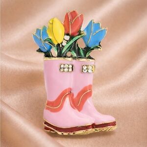 Tulip Boot Pink Gold Floral Brooch